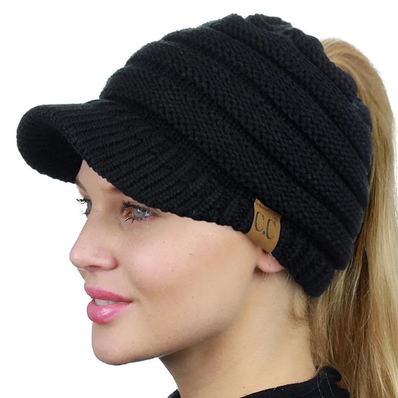 C.C. Black Beanie Cap with Tail - Picture 3 of 11
